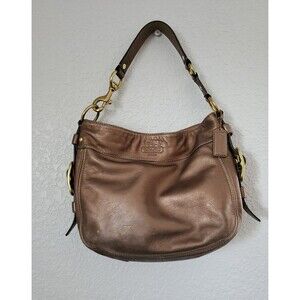Coach Zoe Gold Leather Hobo Shoulder Bag Med Side Demi Buckles Gold Hardware
